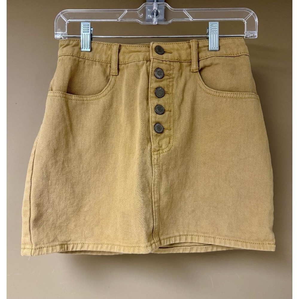 Button Front Mini Skirt A-Line‎ Tan Casual Cute Women's Size Unknown